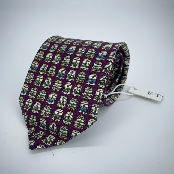 Eton Tie Men One Size Multi Trucks Print Silk Classic Fit Necktie Italy Made‎